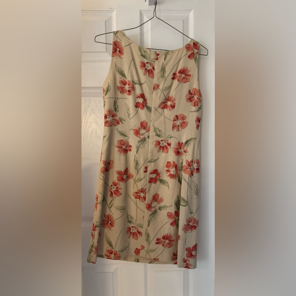 Chic Floral A-Line Dress in Cream and Red with matching scarf